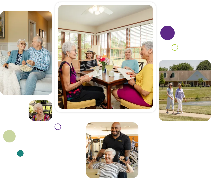 Collage of senior living resident photos enjoying life in the community