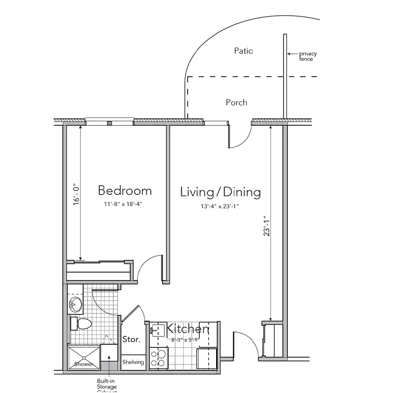 Westover one-bedroom/one-bath independent living floor plan