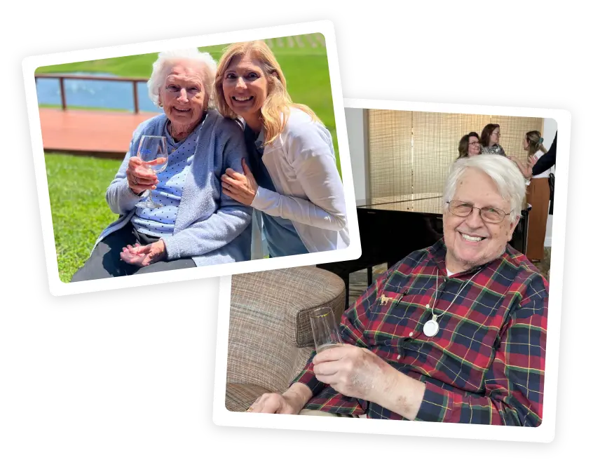 Community First Solutions senior living residents featured in small collage with drinks in hand